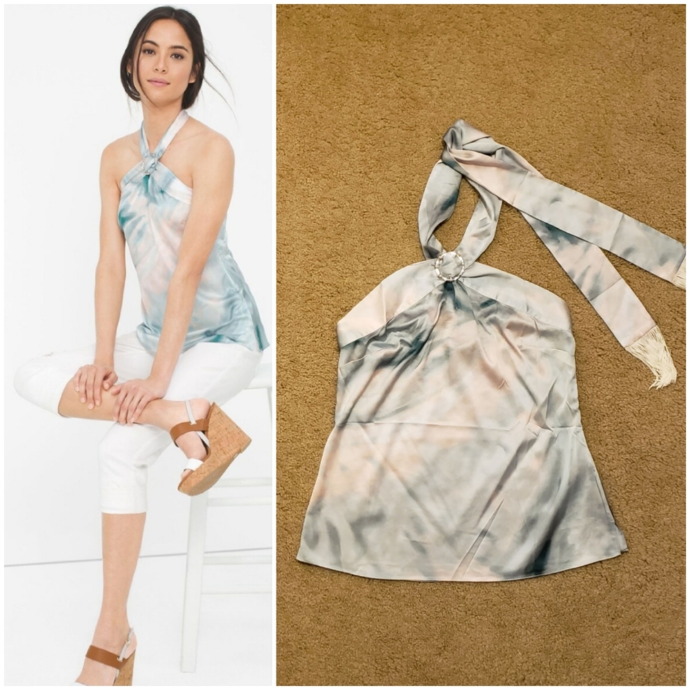 WHBM Abalone Watercolor Fringe Scarf Halter Top